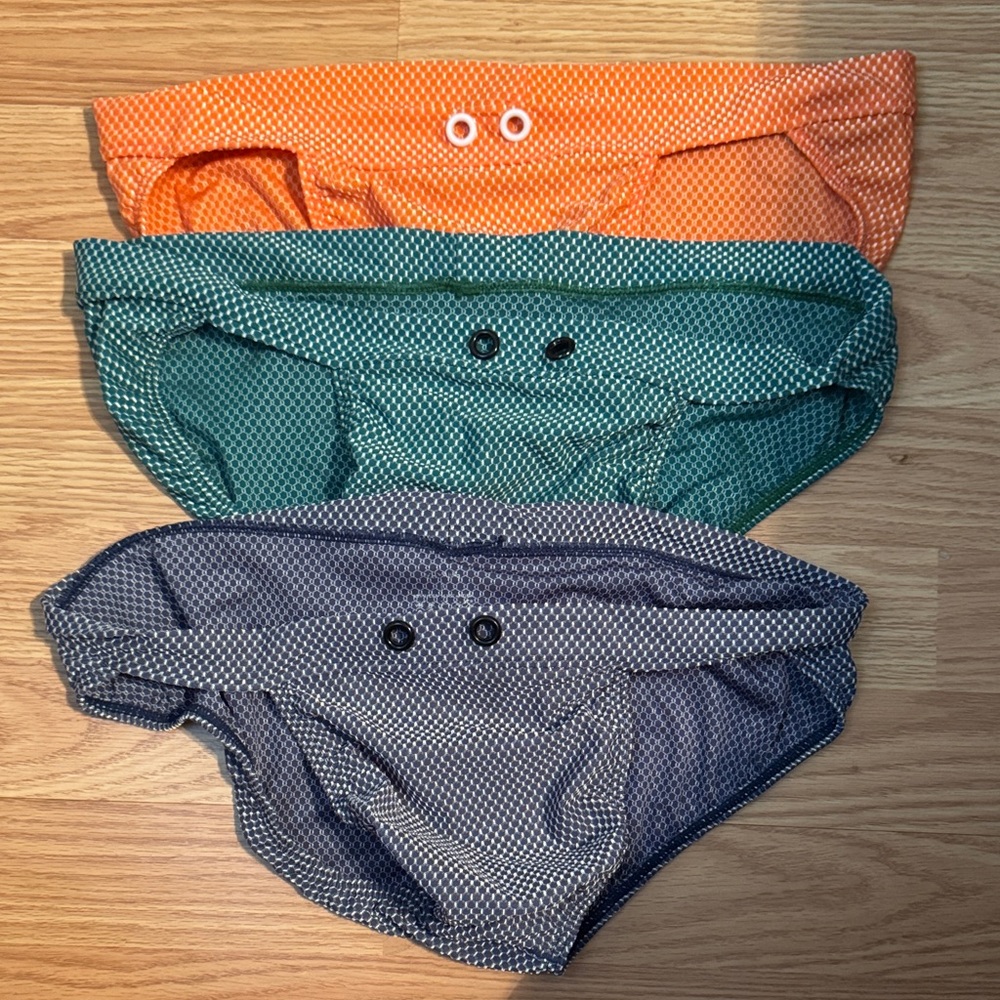 Three-Pack Mens Swim Briefs - Orange, Teal, Navy